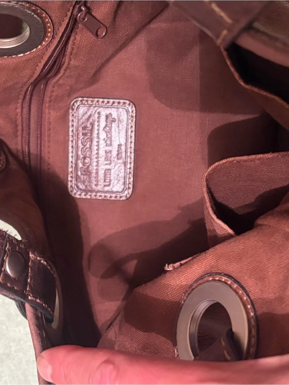 Fossil Brown Leather Shoulder Tote Bag Large Double Handle
